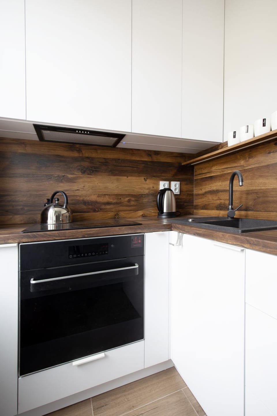 Kitchen or kitchenette, stove