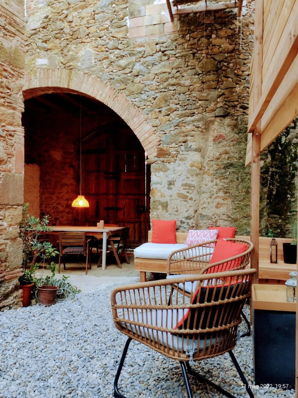 Property building, Patio, Facade/entrance, Dining area, Inner courtyard view
