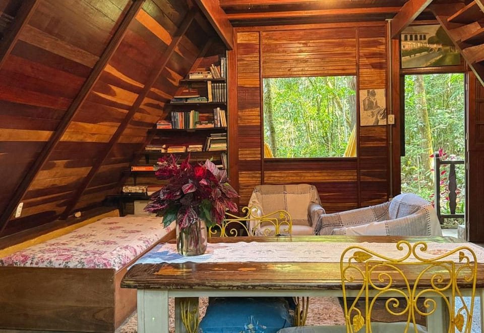 Bed, Library, Living room, Seating area