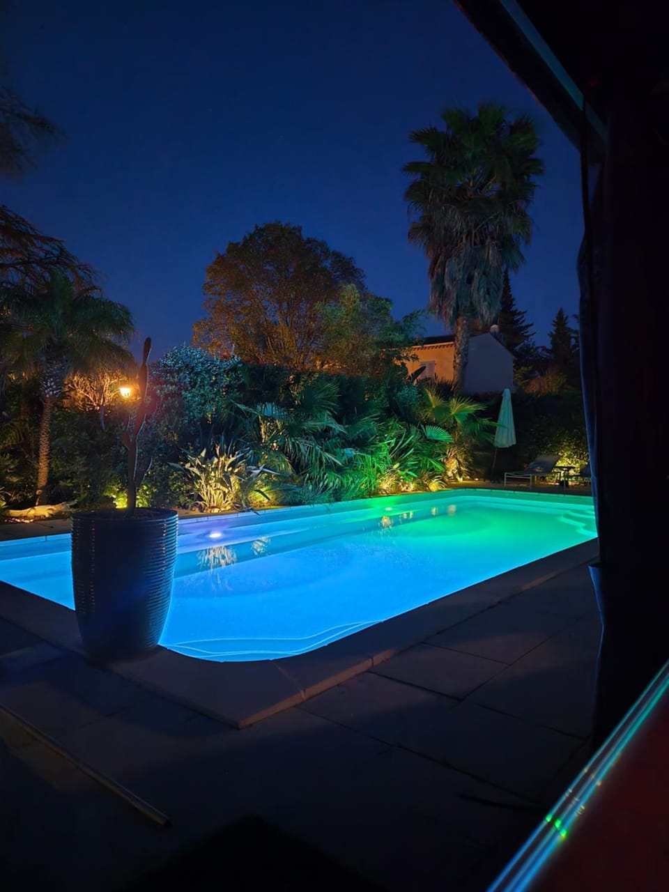Patio, Night, Garden, Swimming pool