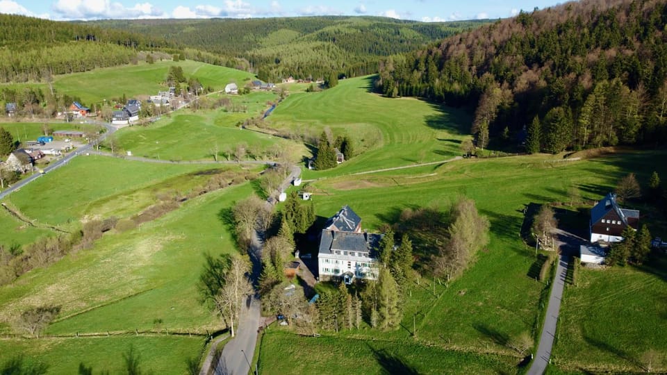 Property building, Spring, Day, Neighbourhood, Natural landscape, Bird's eye view, Mountain view