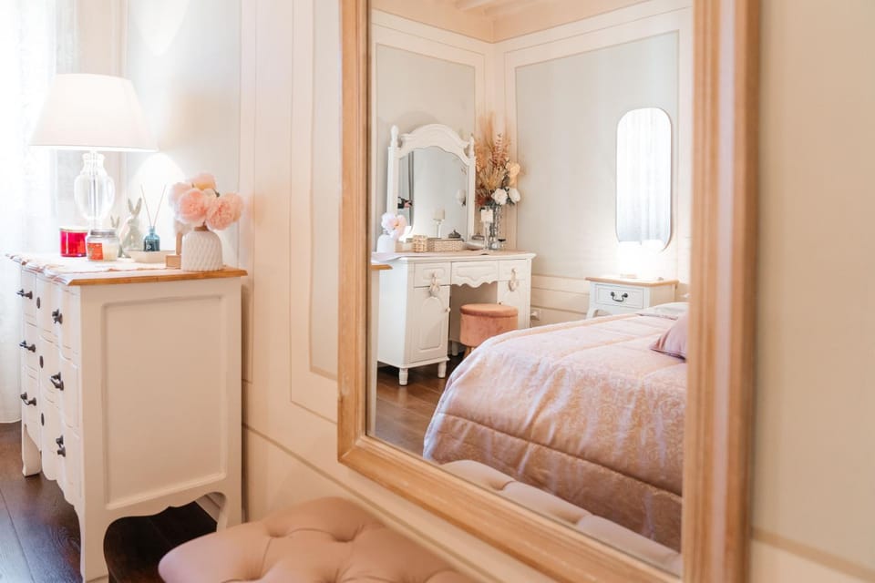 Bed, towels, wardrobe