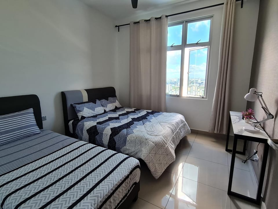 Bed, Bedroom, City view