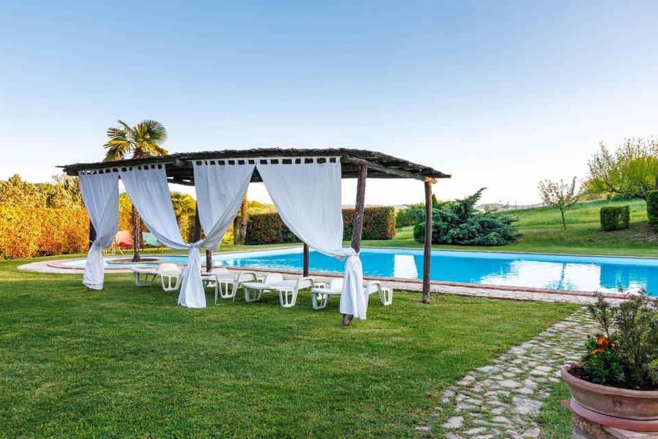 Natural landscape, Garden, Garden view, Pool view, Swimming pool, sunbed