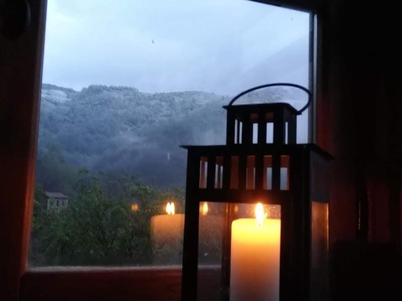 Winter, Living room, Sunset