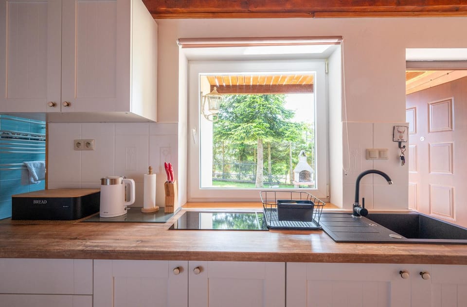 Kitchen or kitchenette, stove