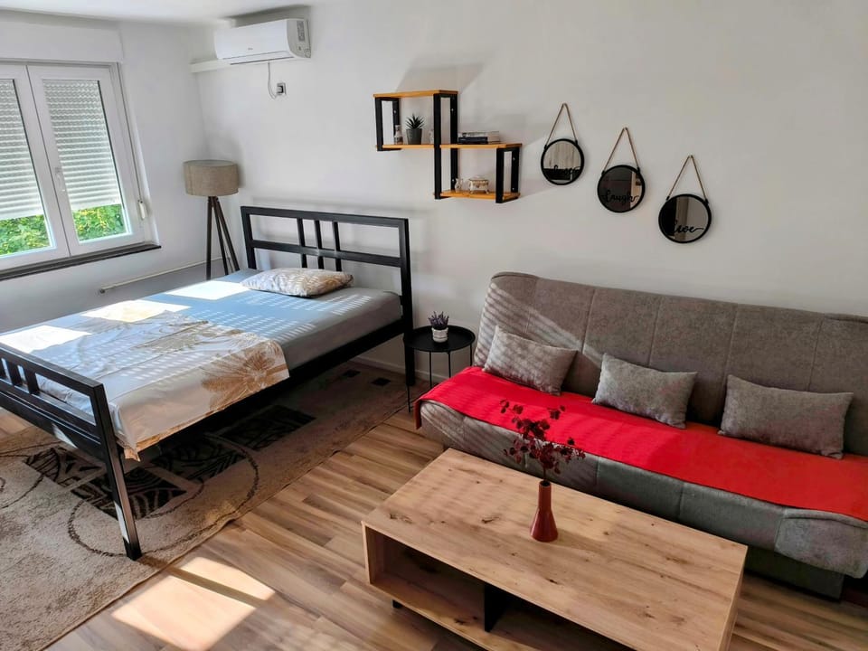 Bed, Living room, Photo of the whole room, Seating area, air conditioner