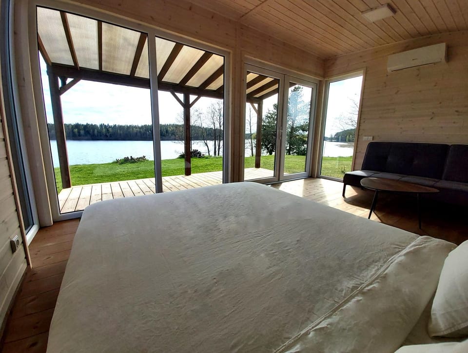Bed, Natural landscape, Living room, Bedroom, Lake view