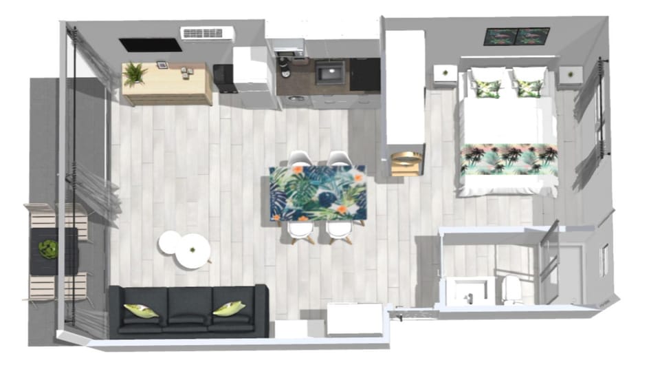 Bird's eye view, Floor plan, Dining area, Bedroom, kitchen