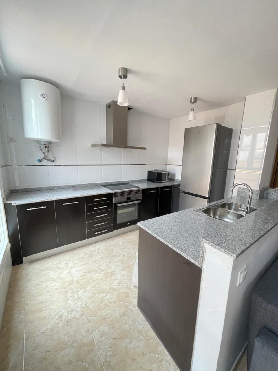 Kitchen or kitchenette, microwave, oven
