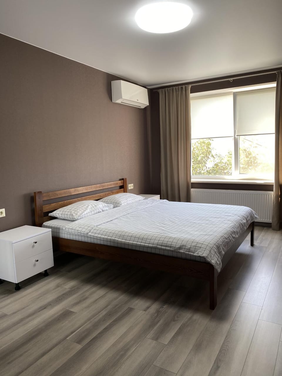Bed, Photo of the whole room, Bedroom, towels, air conditioner