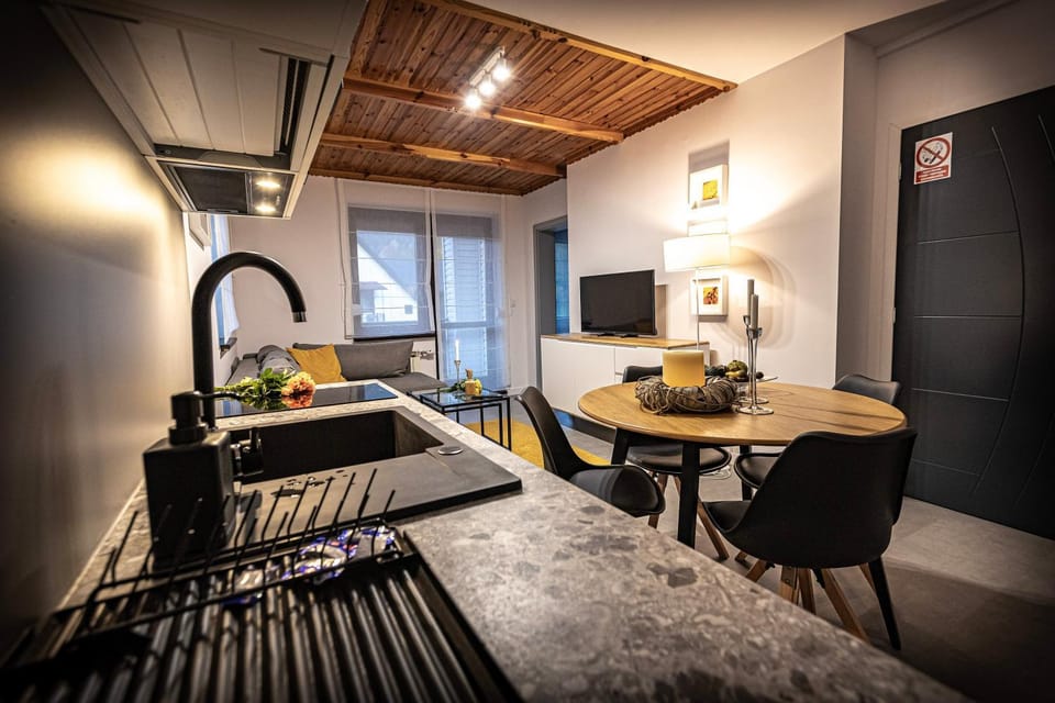 Kitchen or kitchenette, Living room, Seating area