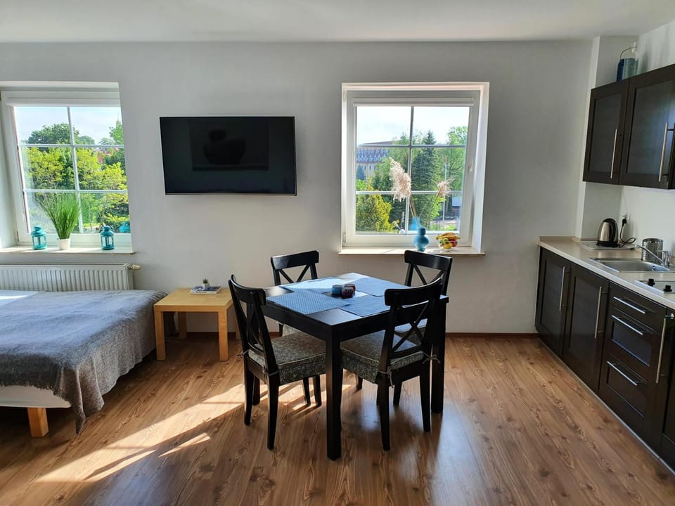 Bed, Kitchen or kitchenette, Dining area