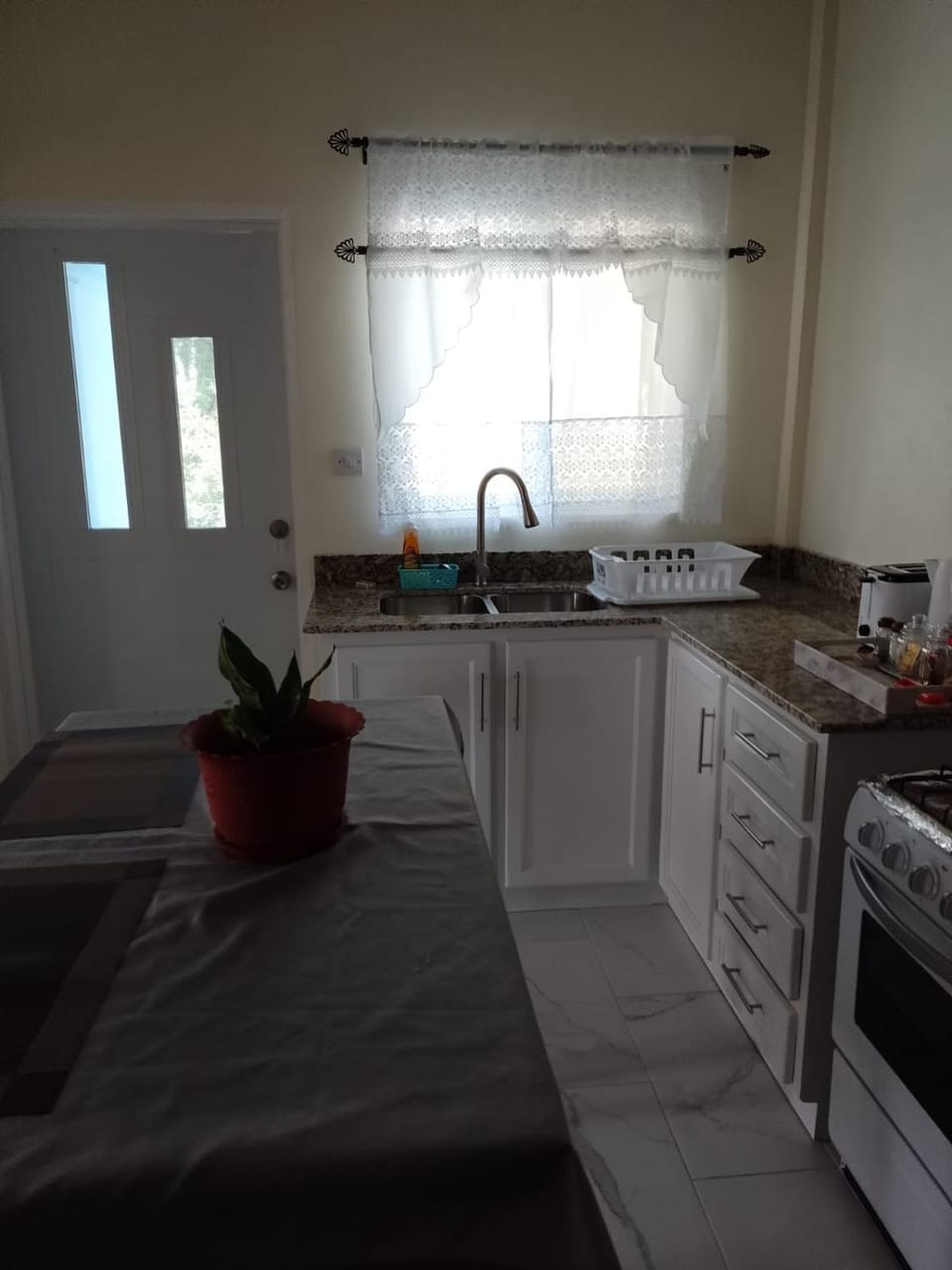 Kitchen or kitchenette, stove