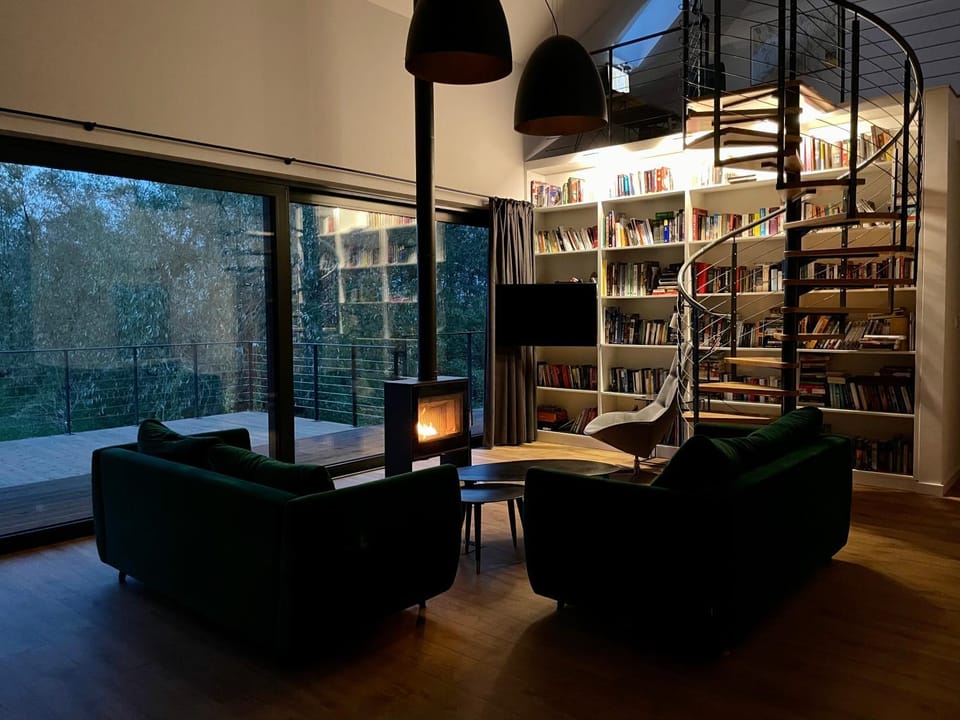 Library, View (from property/room), Living room, Seating area, flat iron