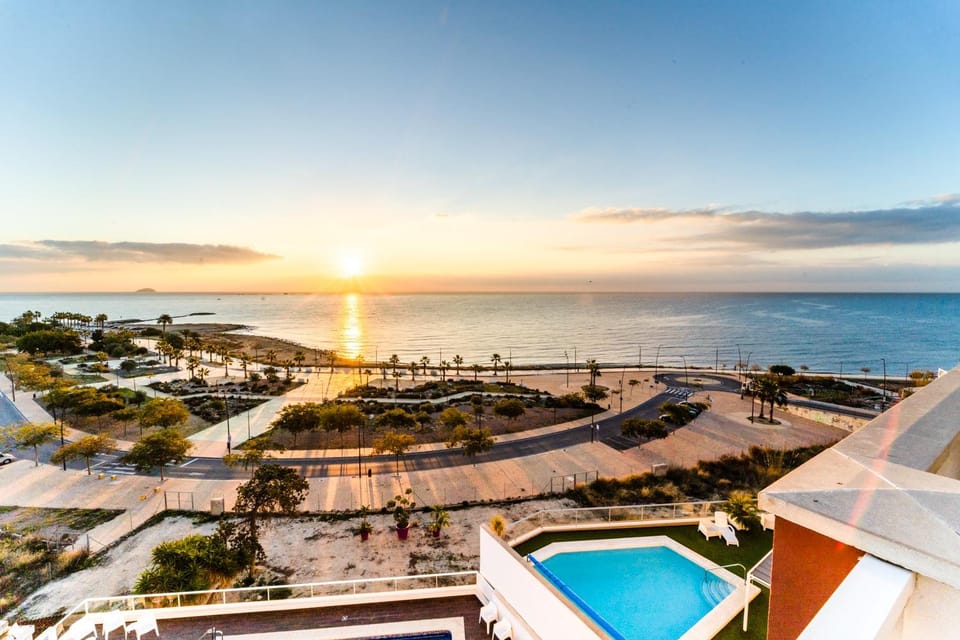 Pool view, Sea view, Swimming pool, Sunset