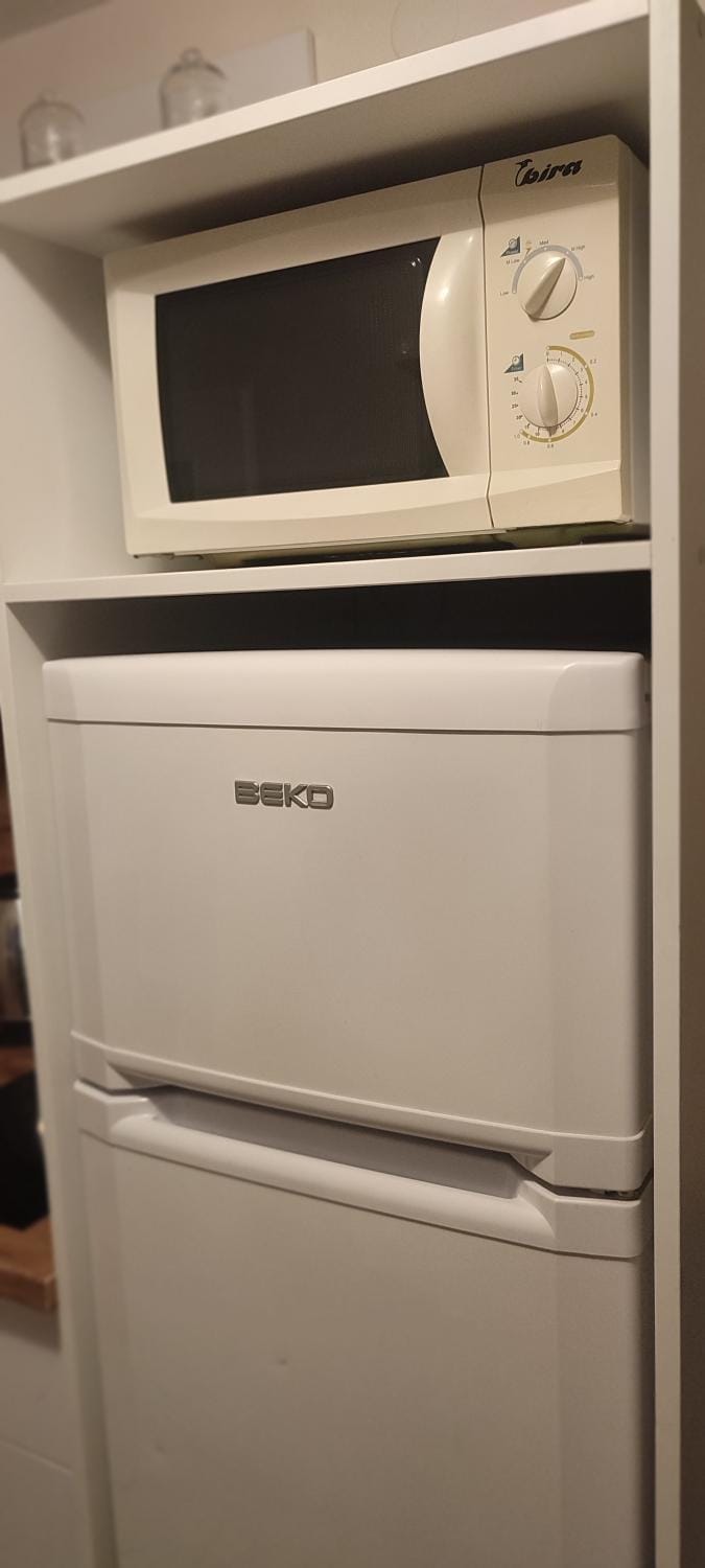 Kitchen or kitchenette, microwave