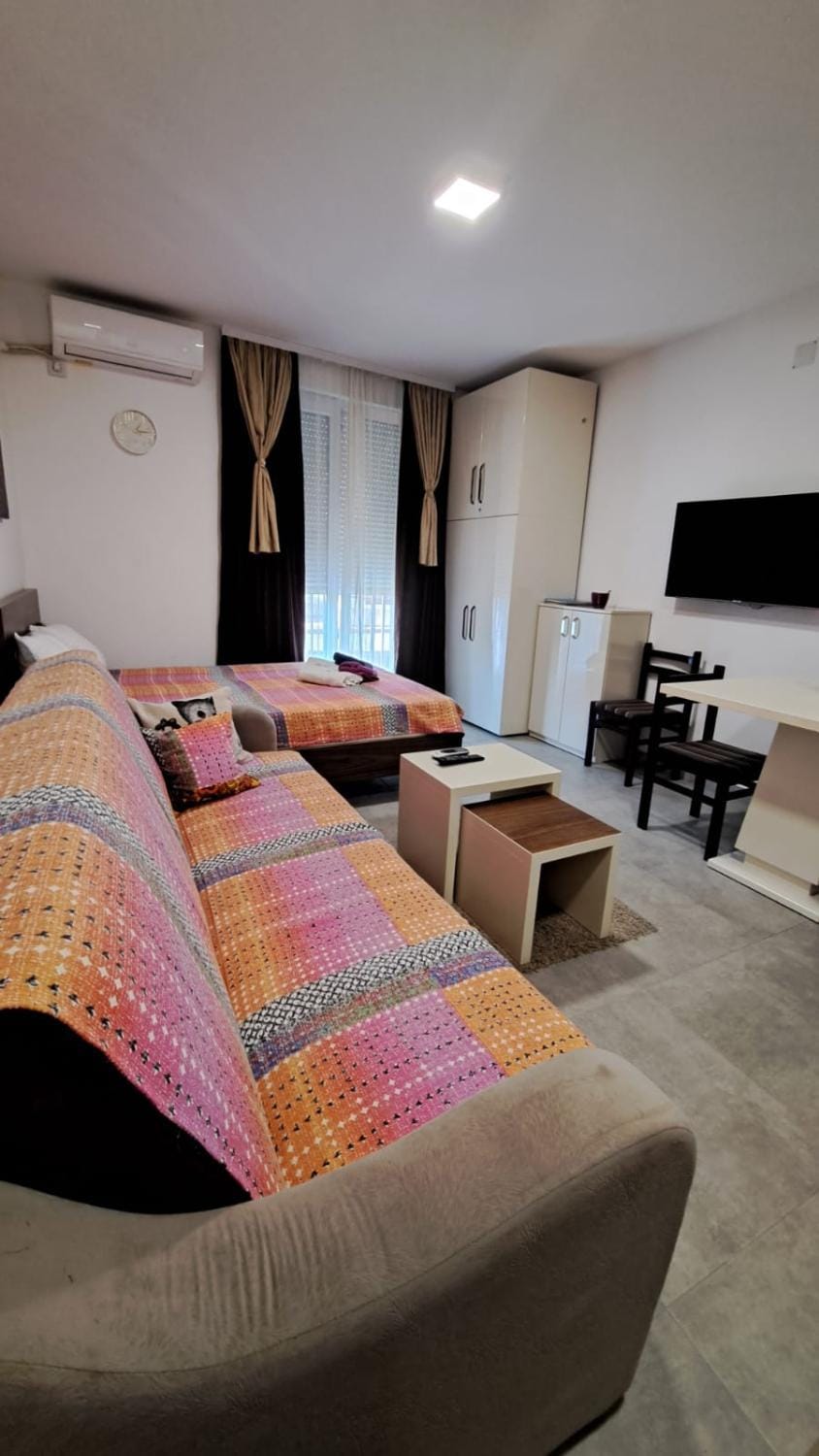 Bed, TV and multimedia, Living room, Photo of the whole room, Seating area, Bedroom, air conditioner