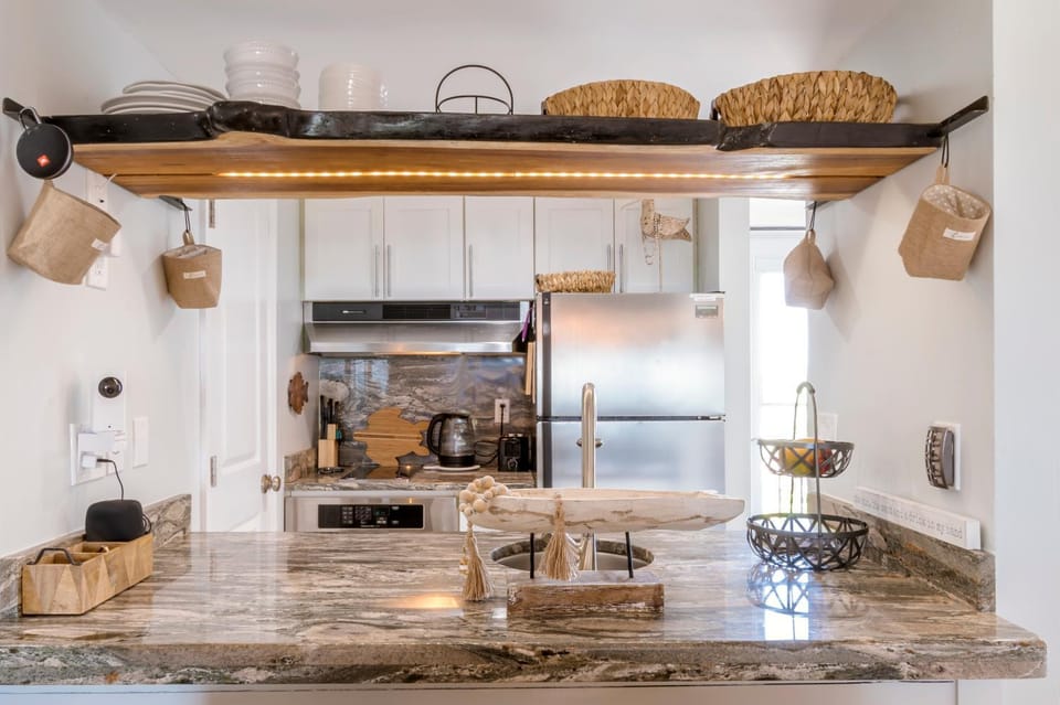 Kitchen or kitchenette, stove