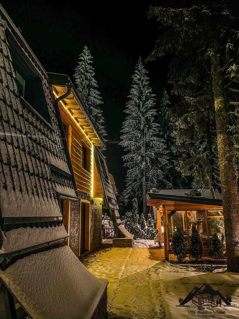 Property building, Night, Winter