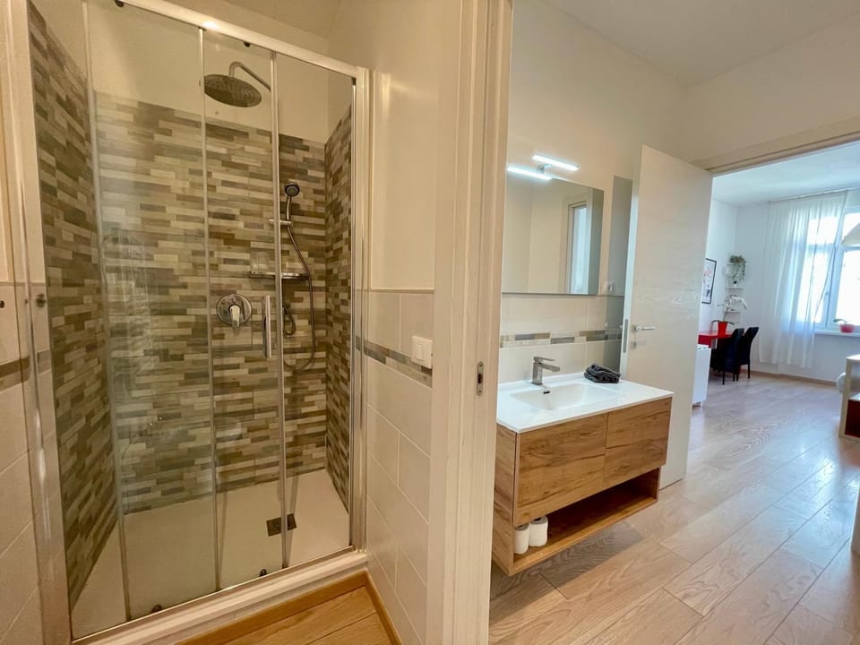 Shower, Bathroom, hair dryier, towels