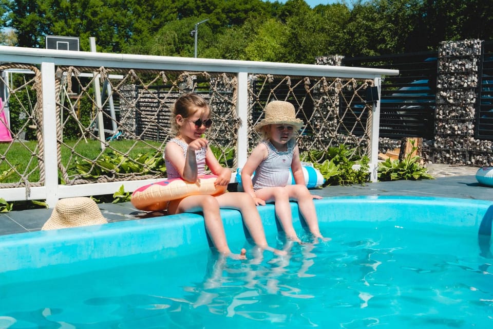 Summer, Garden, Swimming pool, children, Family