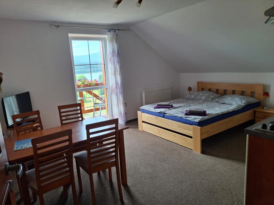 Bed, TV and multimedia, Balcony/Terrace, Photo of the whole room, Dining area, Bedroom, stove