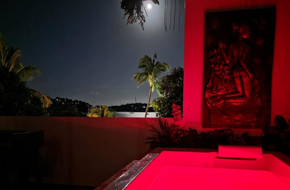 Property building, Night, Pool view, Swimming pool, sunbed