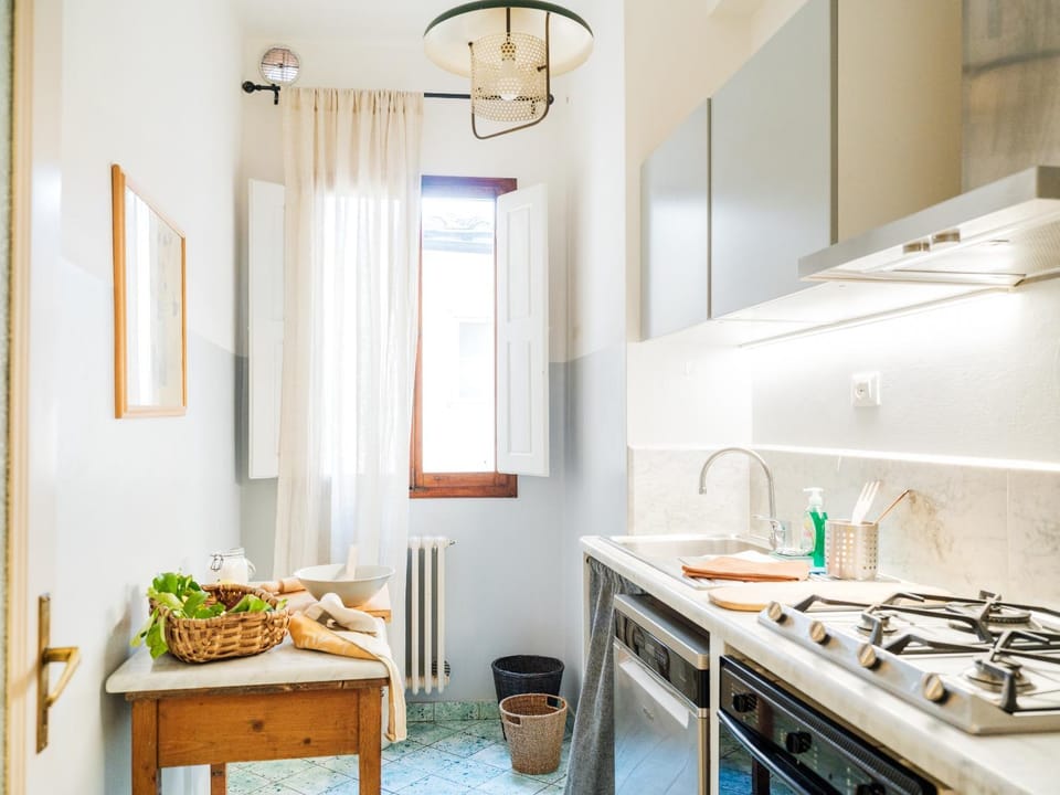Kitchen or kitchenette, stove, kitchen