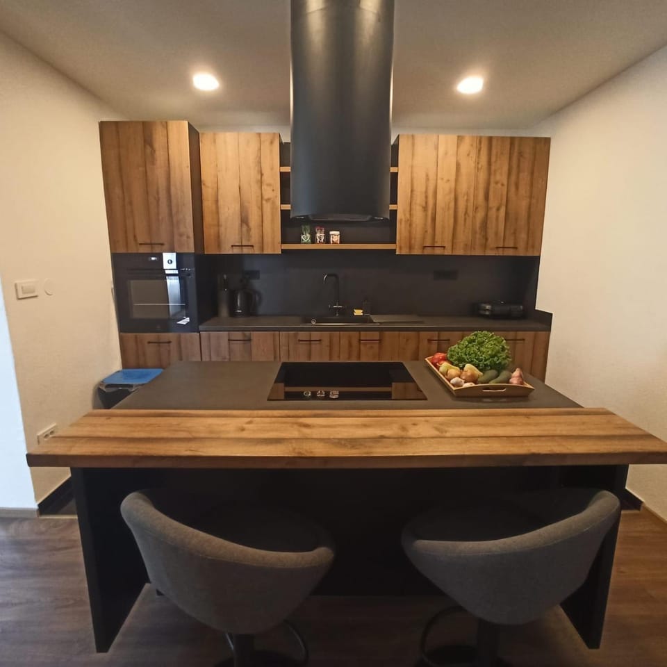 Kitchen or kitchenette, stove