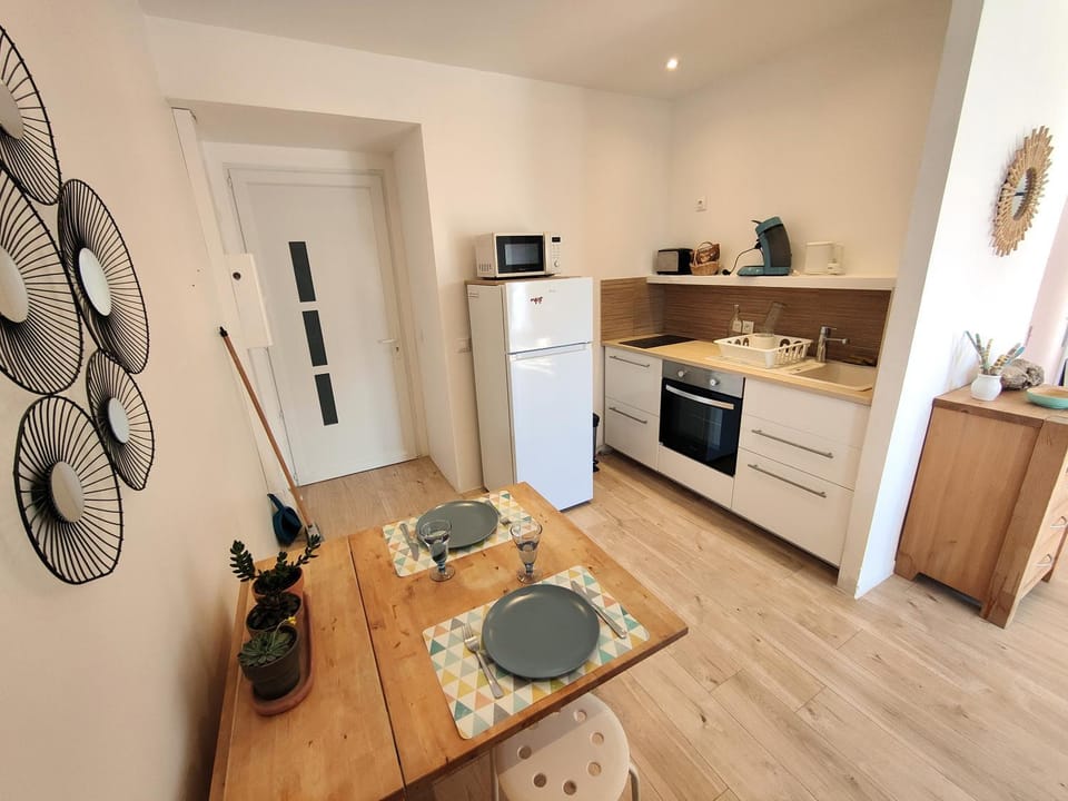 Kitchen or kitchenette, Dining area, oven, stove, toaster