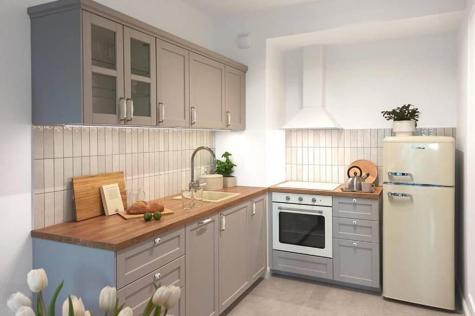Kitchen or kitchenette, dishwasher, oven, stove