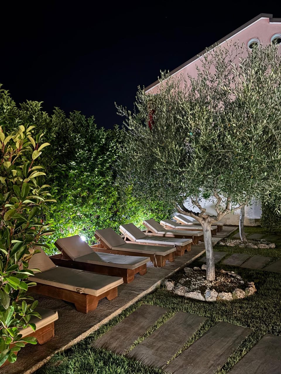 Night, Garden, Garden view, sunbed
