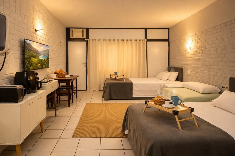 Bed, TV and multimedia, toaster, air conditioner