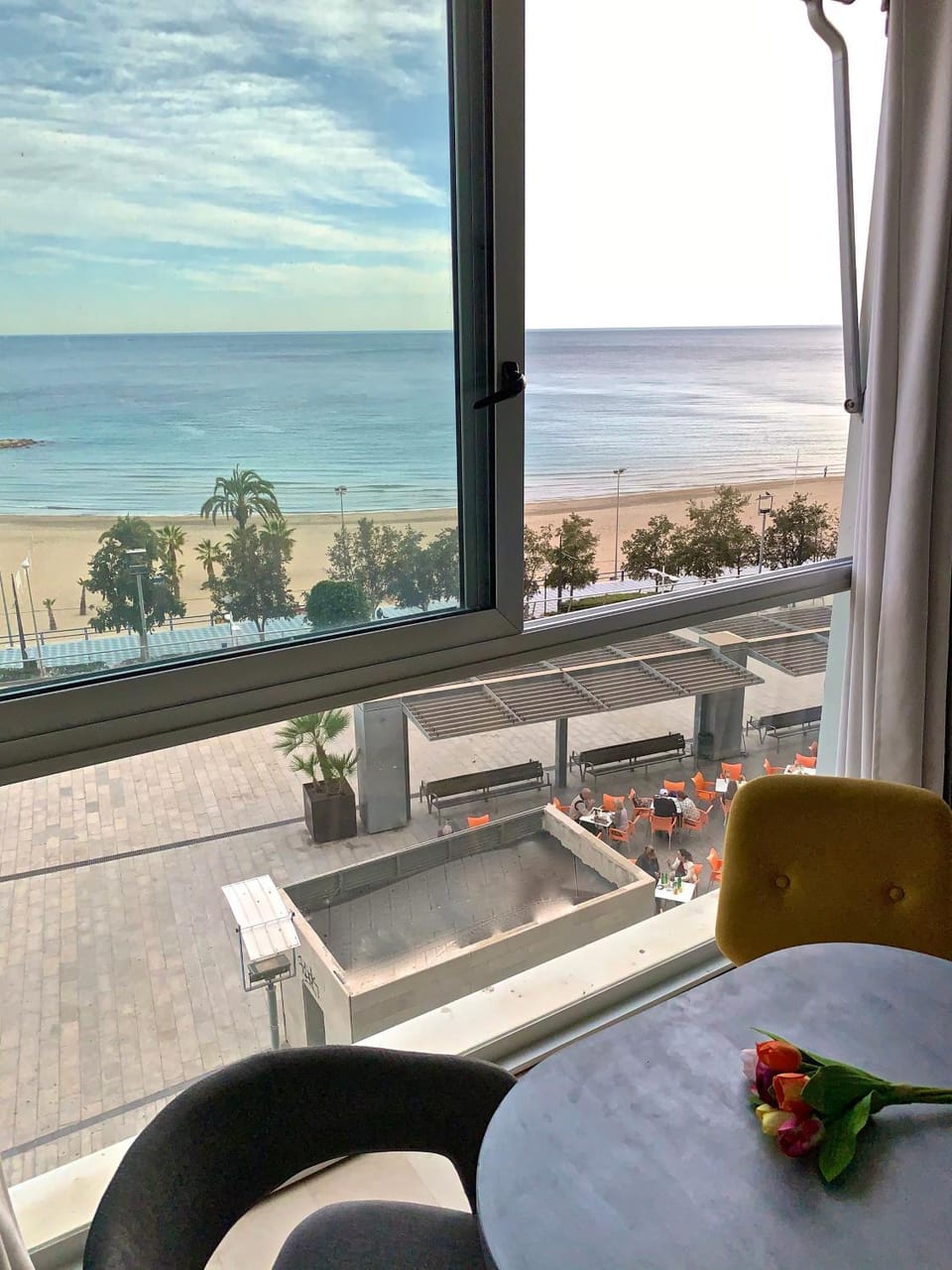 Property building, Day, Natural landscape, View (from property/room), Living room, Seating area, Dining area, Beach, Sea view