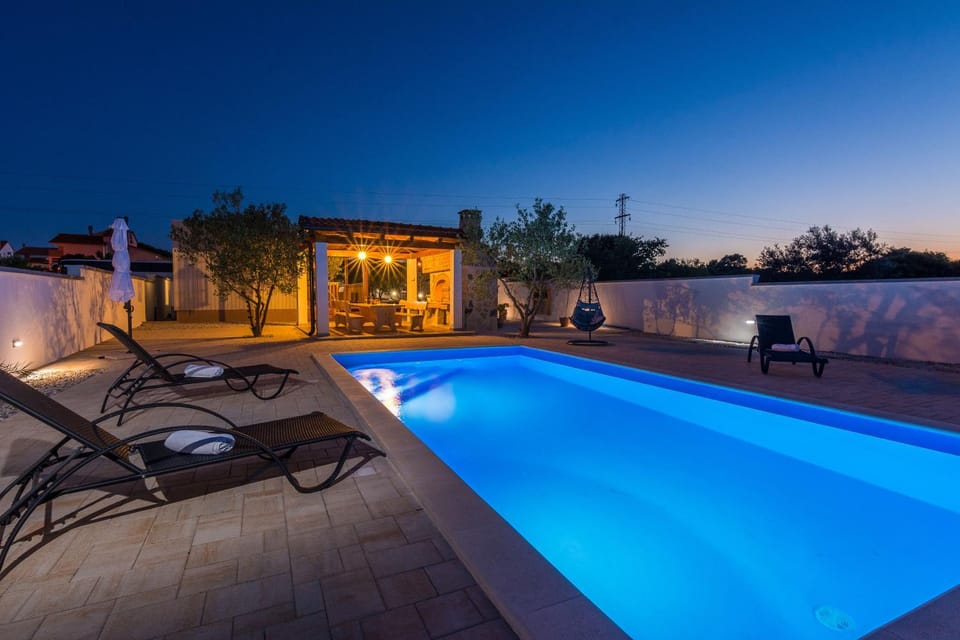 Night, Pool view, Swimming pool