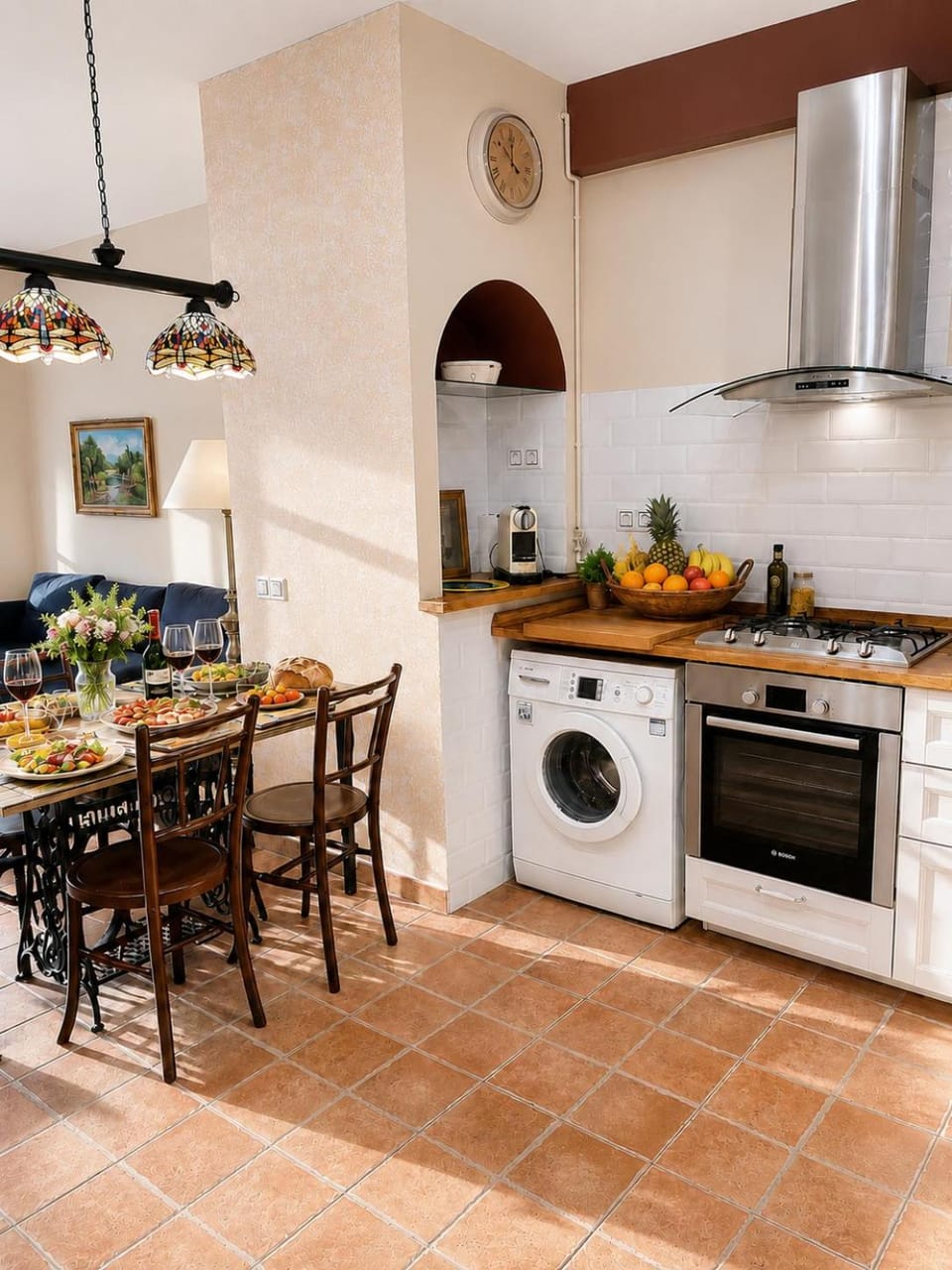 Kitchen or kitchenette, stove