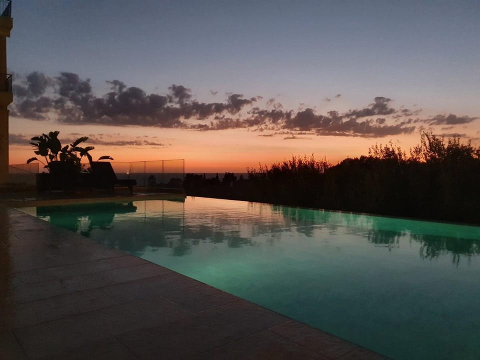 Natural landscape, Pool view, Swimming pool, Sunset