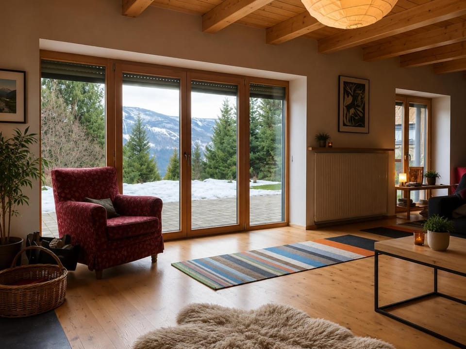 Living room, Seating area, Mountain view