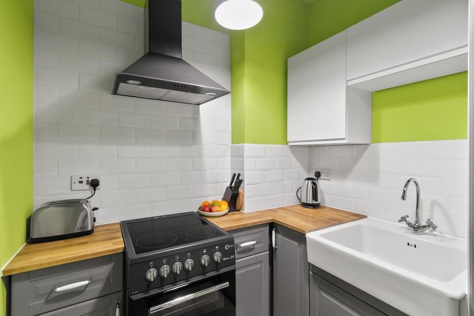 Kitchen or kitchenette, stove