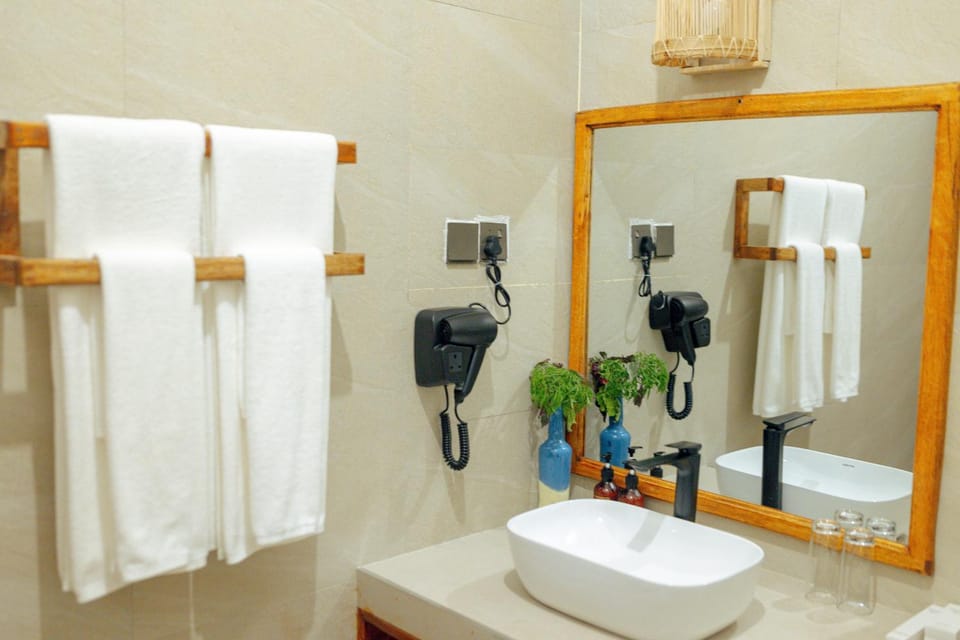 Bathroom, hair dryier, towels, dryer