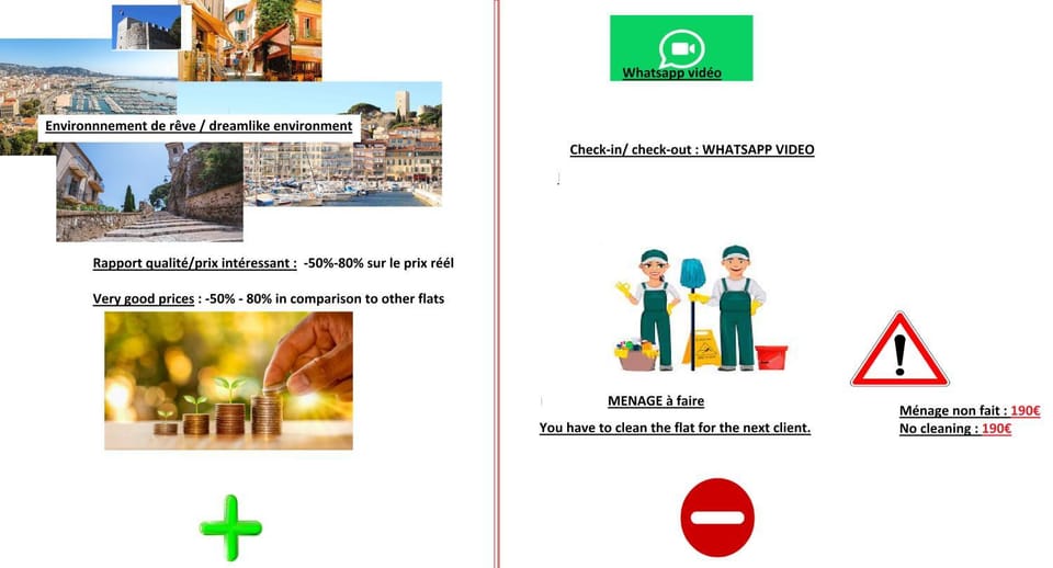 Cadre de rêve mais vous faites le ménage- very good prices but you have to clea-n th-e flat Apartment in Cannes