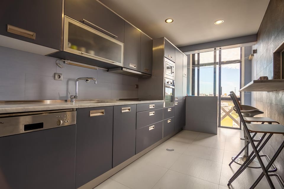 Kitchen or kitchenette, dishwasher, oven