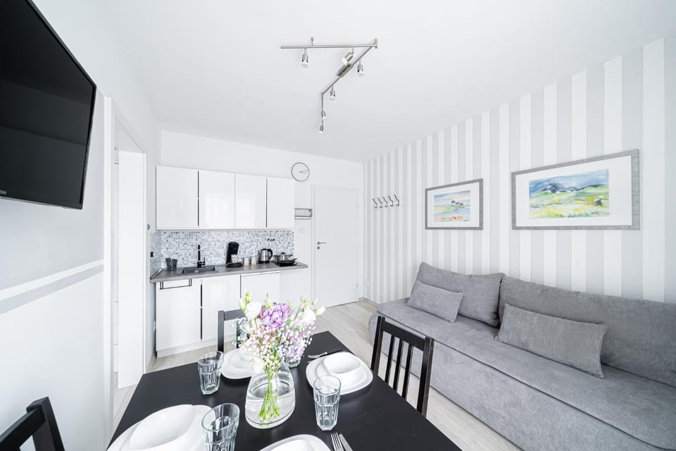 Kitchen or kitchenette, Living room, Seating area, Dining area