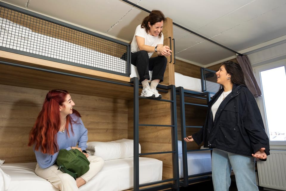 People, group of guests, bunk bed