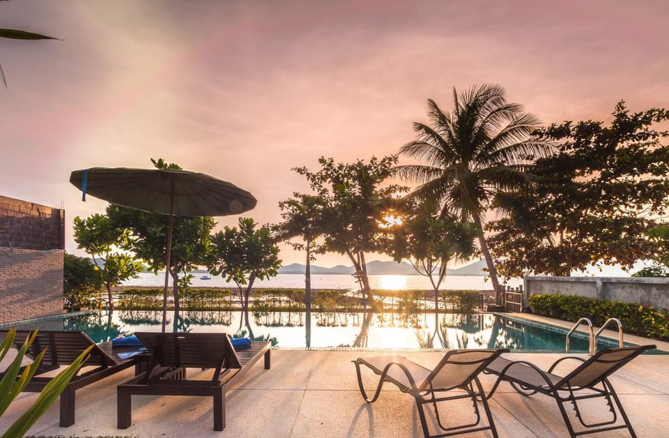 Swimming pool, Sunset, Sunset