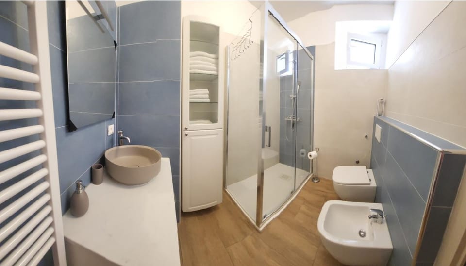 Shower, Toilet, bidet, towels