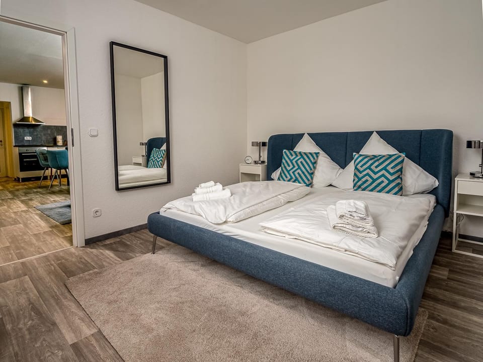 Bed, Photo of the whole room, Bedroom, towels, wardrobe
