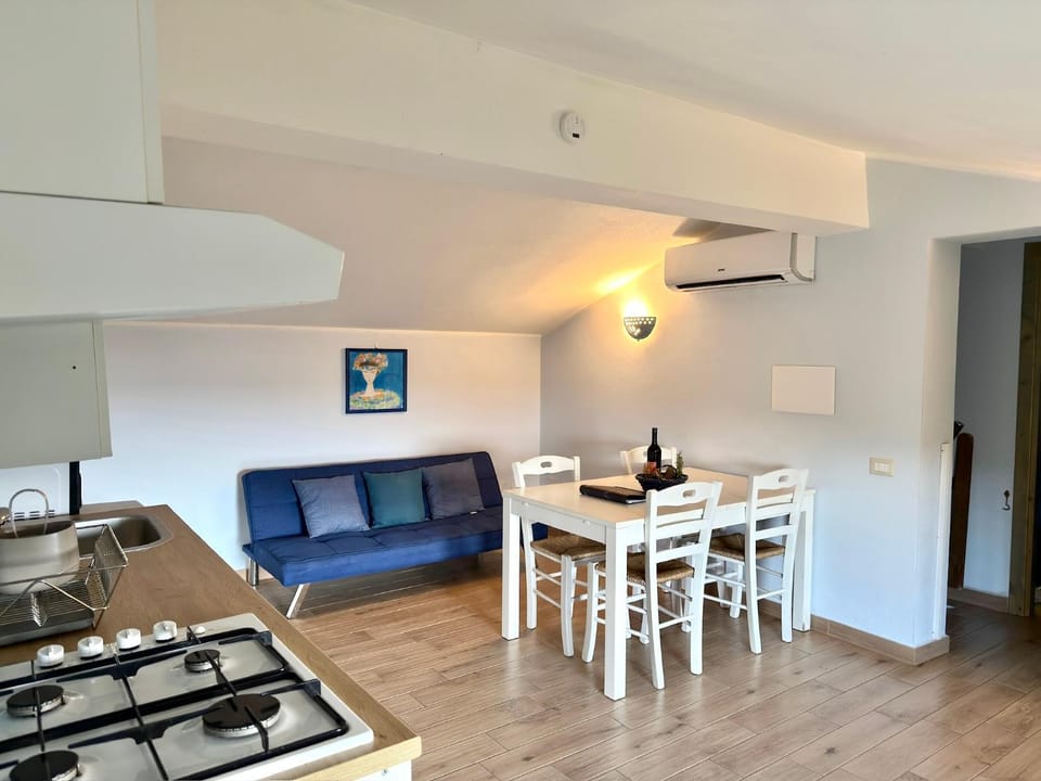 Kitchen or kitchenette, Living room, Seating area, Dining area, air conditioner