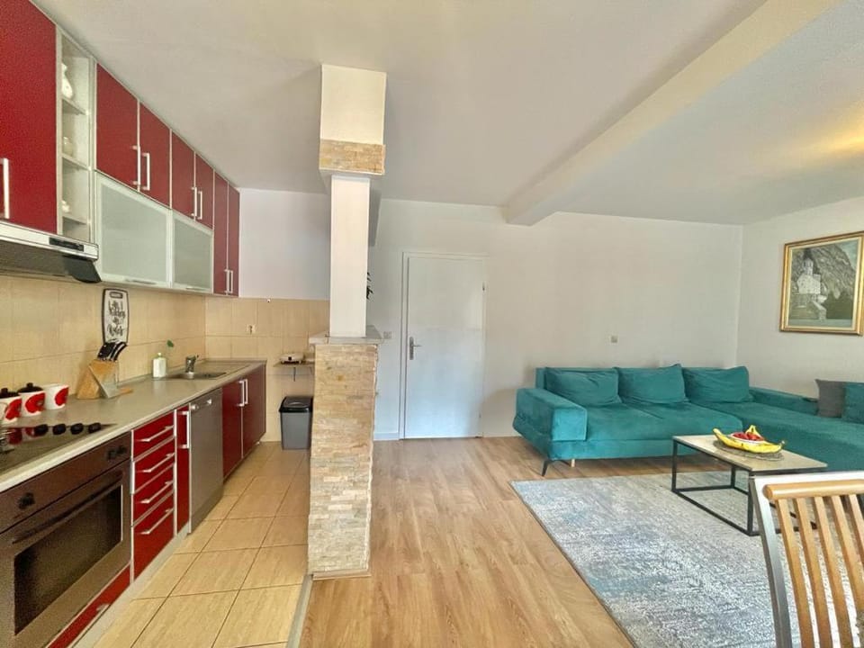Kitchen or kitchenette, Living room, Seating area, pet friendly, stove